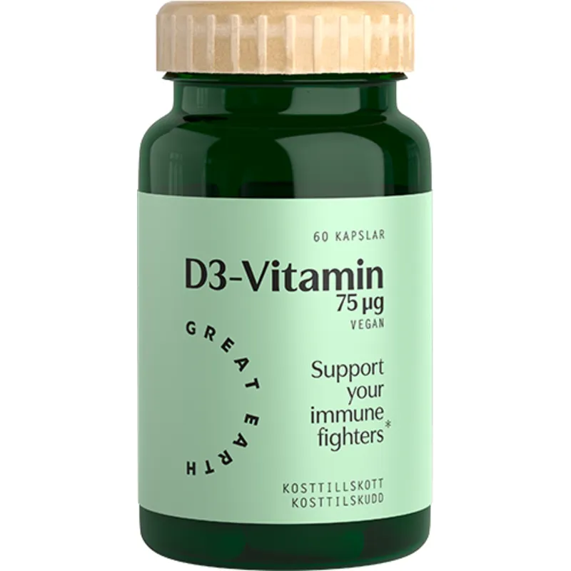 Bild 1 för Great Earth Vitamin D3 Vegan 3000 I.E 60 kapslar