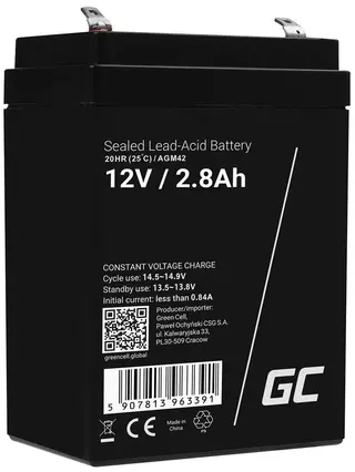 Produktfoto för Green Cell - Alarm system battery - Bly-syra - 2.8 Ah - svart