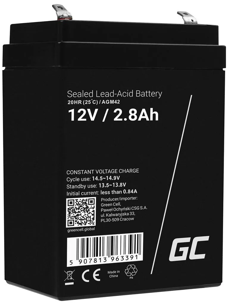 Alternativ bild 0 för Green Cell - Alarm system battery - Bly-syra - 2.8 Ah - svart