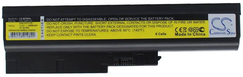 Alternativ bild 0 för Green Cell - Batteri för bärbar dator (likvärdigt med: Lenovo 42T4504, Lenovo 42T4513) - litiumjon - 6-cells - 4400 mAh - svart - för Lenovo ThinkPad W500, R500, R60, R60e, R61, R61e, R61i, SL500, T500, T60p, T61, T61p, T61u