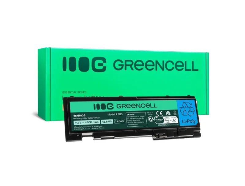 Alternativ bild 0 för Green Cell - Batteri för bärbar dator (likvärdigt med: Lenovo 45N1037, Lenovo 45N1036) - 1 x litiumjon 6-cells 3400 mAh - svart - för Lenovo ThinkPad T420s  T420si  T430s  T430si