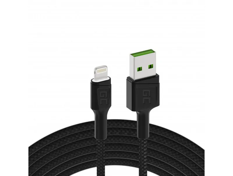 Alternativ bild 0 för Green Cell Cable Ray USB-A - Lightning LED 2m, snabbladdning Apple 2.4A