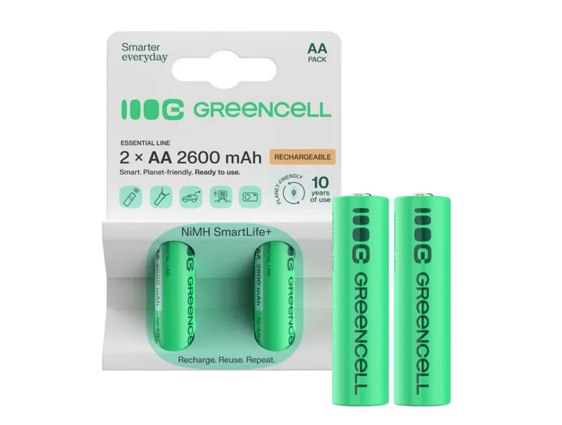 Alternativ bild 0 för Green Cell Laddningsbara AA Batterier 2600mAh, 1.2V, 2-pack