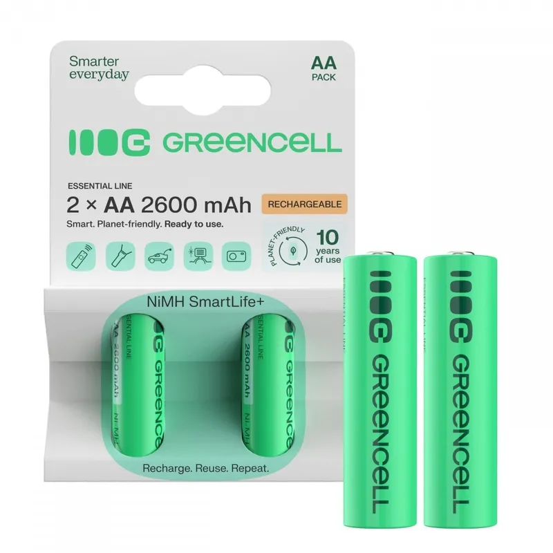 Alternativ bild 0 för Green Cell Laddningsbara AA Batterier 2600mAh, 1.2V, 2-pack