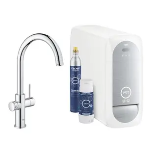 Produktfoto för Grohe Blue Home Duo start kit - etgrebs armatur i krom med filterfunktion, C-tud, LED trykknap, WIFI/Bluetooth funktionalitet
