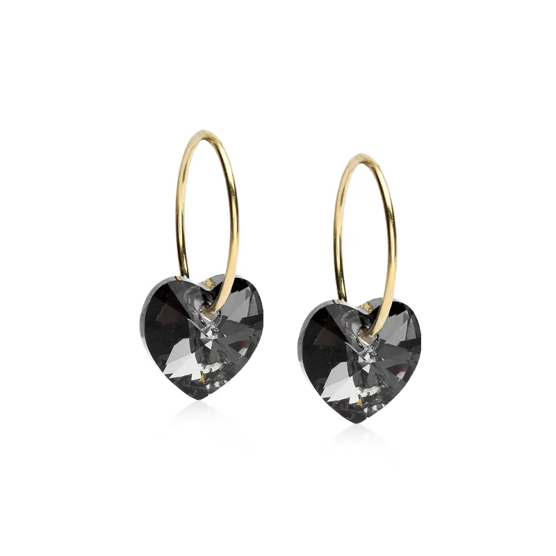 Bild 1 för GT Ear Ring 14 mm, Heart 10 mm, Black diamond