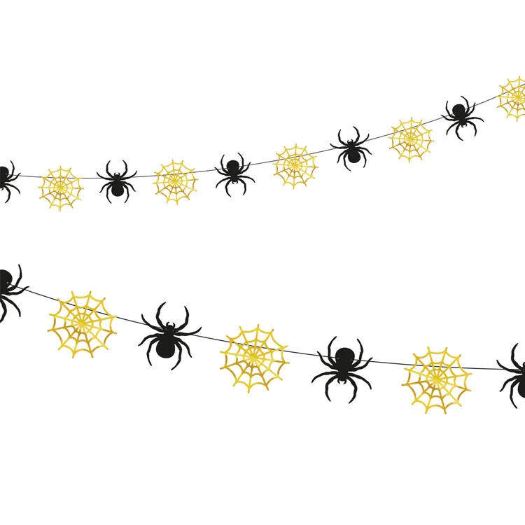 Alternativ bild 0 för Halloween Girlang Spindlar & Spindelnät Guld & Svart 220cm