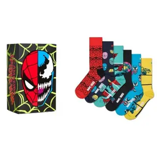 Produktfoto för Happy socks Strumpor 6P Marvel Spider Man and Venom Gift Set Svart mönstrad bomull Strl 41/46