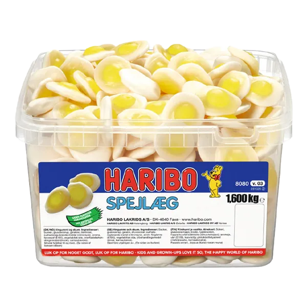 Alternativ bild 0 för Haribo Fried Eggs 1,6 kg i plasttunna