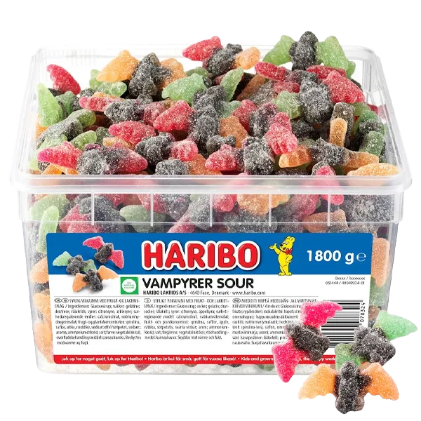 Alternativ bild 0 för Haribo Vampyrer Sour 1,8 kg i plastbøtte