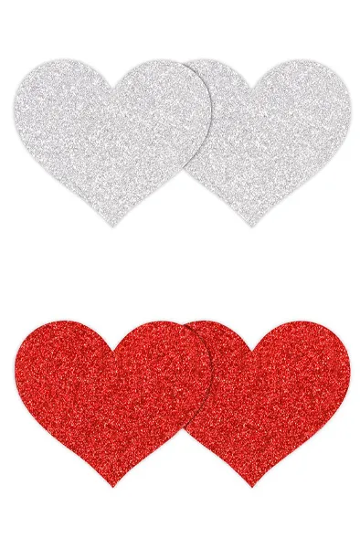 Bild 1 för Heart Nipple Covers Red/Silver 2 pair