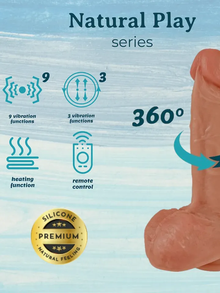 Bild 2 för Heating, Thrusting & Rotating Silicone Dildo 22 cm Dildo med vibrator