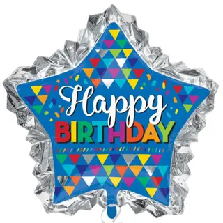 Produktfoto för Heliumballon Happy Birthday - blå stjärna 86 cm