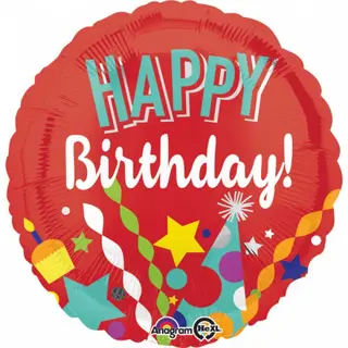 Produktfoto för Heliumballon Happy Birthday - röd födelsedag 45 cm
