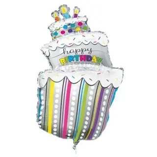 Produktfoto för Heliumballong Happy Birthday - Stor tårta 104 cm
