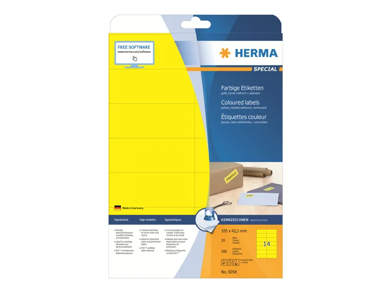 Alternativ bild 0 för Herma Etikett 105x42,3mm gul