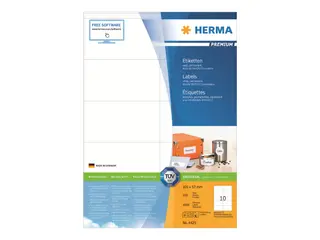 Produktfoto för HERMA Premium - Papper - matt - permanent självhäftande - vit - 105 x 57 mm 1000 etikett (er) (100 ark x 10) laminerade etiketter