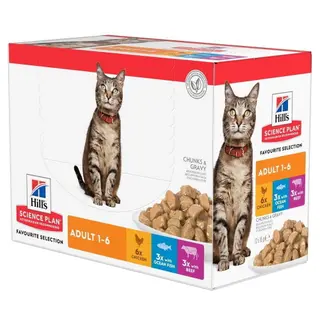 Produktfoto för Hill's Science Plan Cat Adult Chicken, Beef Ocean Fish 12x85 g
