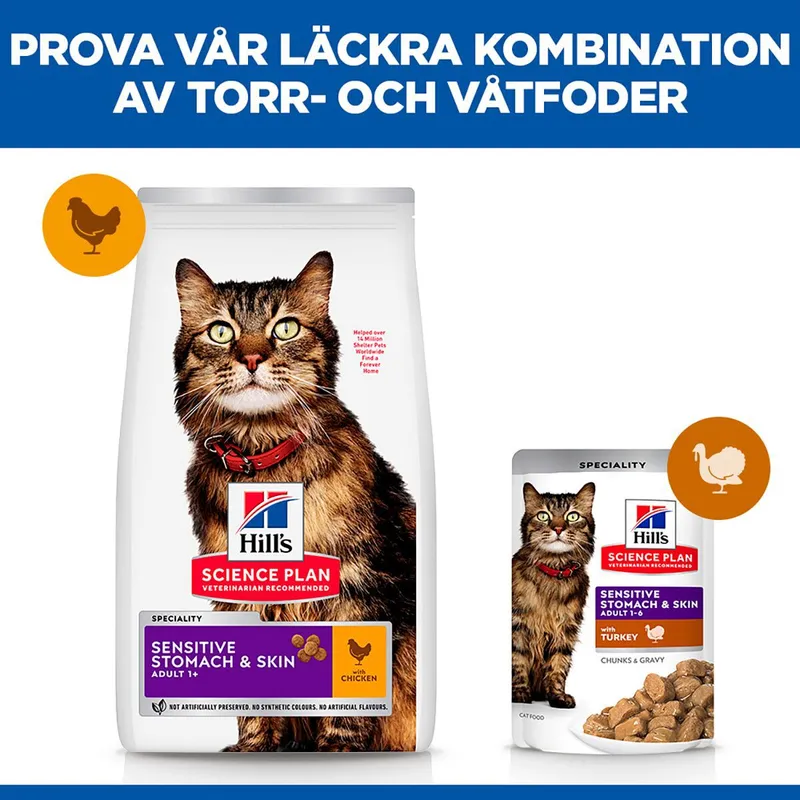 Bild 2 för Hill's Science Plan Cat Adult Sensitive Stomach & Skin Chicken (7 kg)