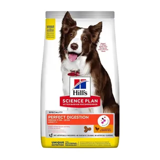 Produktfoto för Hill's Science Plan Dog Adult 1+ Medium Perfect Digestion Chicken & Brown Rice 14 kg