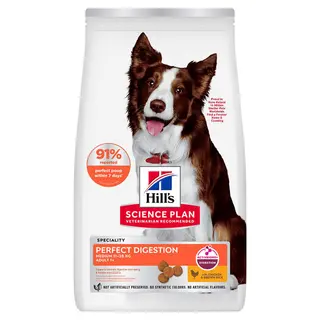Produktfoto för Hill's Science Plan Dog Adult 1+ Medium Perfect Digestion Chicken & Brown Rice 14 kg