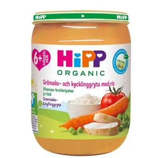 Produktfoto för Hipp Ris, Grönsaker & Kyckling 6m 190g