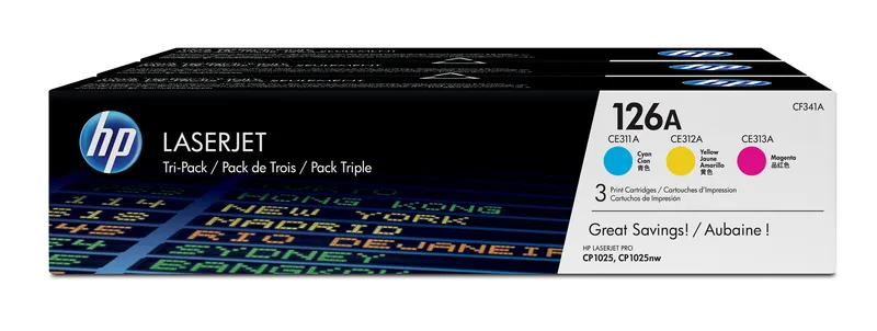 Alternativ bild 0 för HP 126A / CF341A - 3-Pack Toner (Yellow Magenta Cyan) - Tonerkassett Blå