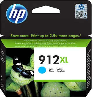 Produktfoto för HP 912 XL-bläckpatron, hög kapacitet, cyan, 9,19 ml