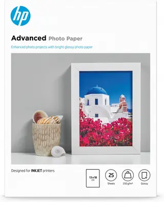 Produktfoto för HP Advanced Glossy Photo Paper - Blank - 130 x 180 mm 25 ark fotopapper - för ENVY 50XX, 76XX  ENVY Inspire 7920  Officejet 52XX, 80XX  Photosmart B110, Wireless B110