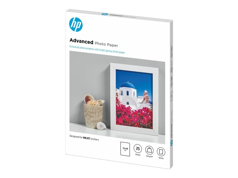 Alternativ bild 0 för HP Advanced Glossy Photo Paper - Blank - 130 x 180 mm 25 ark fotopapper - för ENVY 50XX, 76XX  ENVY Inspire 7920  Officejet 52XX, 80XX  Photosmart B110, Wireless B110
