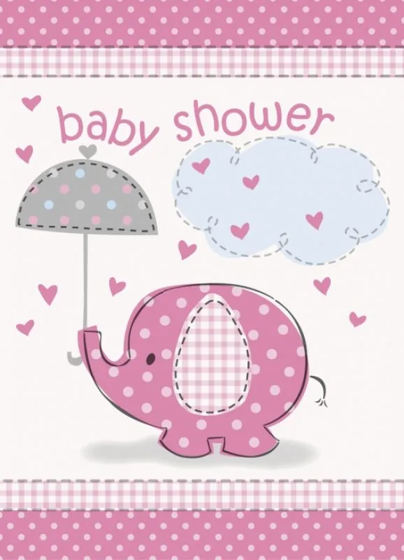 Alternativ bild 0 för Inbjudningskort baby shower rosa elefant 8-pack