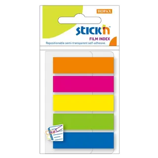 Produktfoto för Indexflikar Stick'N PP 5 ass. neonfärger 45x12mm 5x25st/pack - (125 x 24 förpackningar)