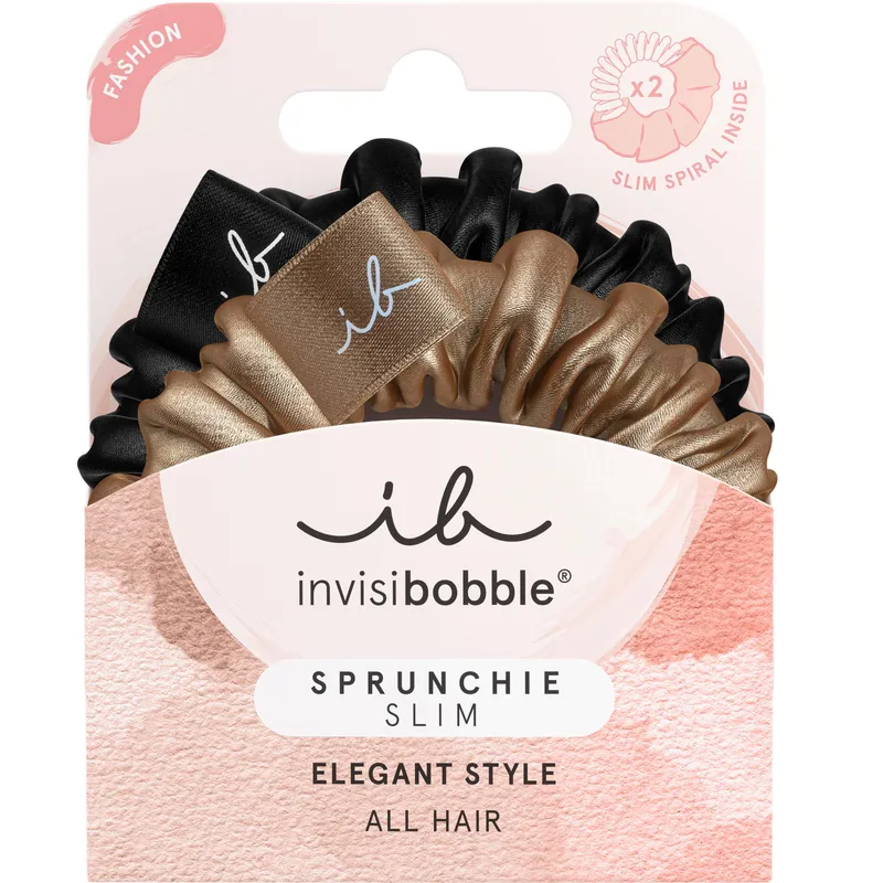 Bild 1 för invisibobble Sprunchie Slim – True Golden, Hårband, Svart, brons, Monokromatiskt, Vuxna, 2 styck
