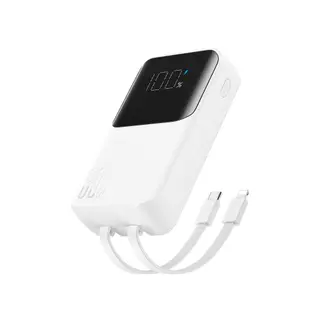 Produktfoto för Joyroom 30W 10000mAh mini Power Bank med inbyggda kablar, USB-A & USB-C - Vit