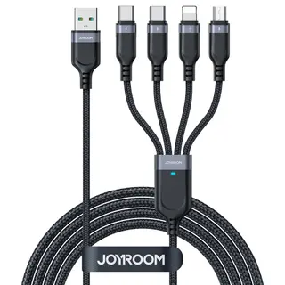 Produktfoto för Joyroom 4-i-1 USB-A till 2xUSB-C/Lightning/Micro USB-kabel 3.5A, 1,2m - Svart