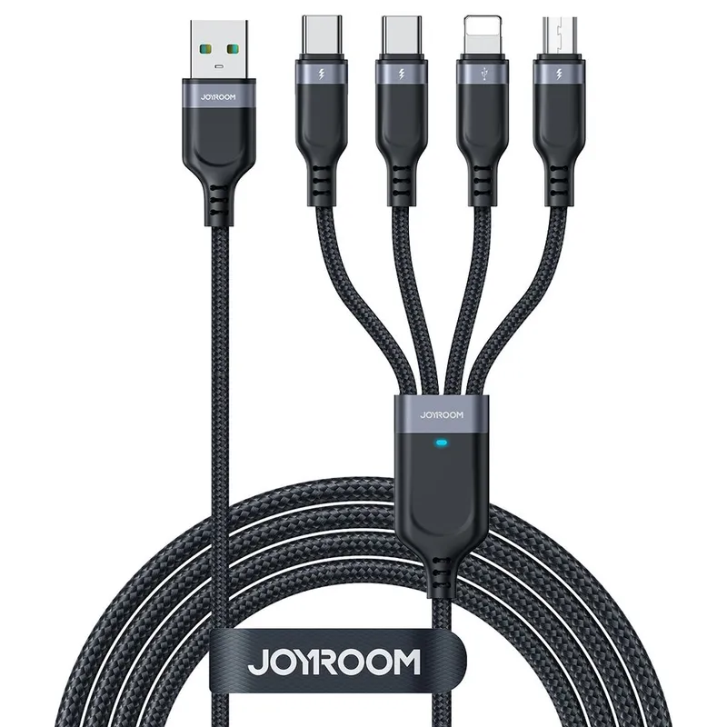 Alternativ bild 0 för Joyroom 4-i-1 USB-A till 2xUSB-C/Lightning/Micro USB-kabel 3.5A, 1,2m - Svart