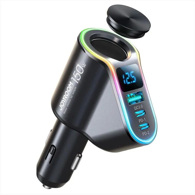 Alternativ bild 0 för Joyroom Joyroom snabb billaddare 4in1 USB-A QC3.0 / 2xUSB-C PD 150W svart (JR-CL21)