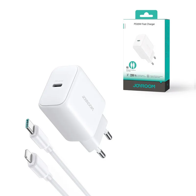 Alternativ bild 0 för Joyroom PD 20W USB-C snabbladdare med 20W USB-C till Lightning-kabel, 1m - Vit