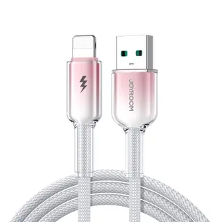 Produktfoto för Joyroom USB-A till Lightning-kabel Snabbladdning 3A, 1,2m - Vit/Rosa