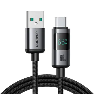 Produktfoto för Joyroom USB-A till USB-C snabbladdningskabel med display, 66W, 1,2m
