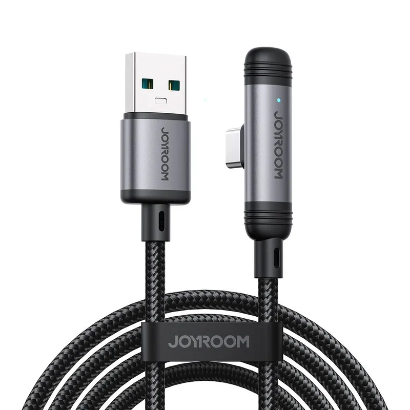 Alternativ bild 0 för Joyroom USB-A till USB-C vinklad snabbladdningskabel 3A, 1,2m - Svart