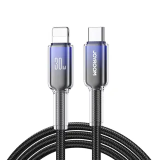 Produktfoto för Joyroom USB-C till Lightning-kabel Snabbladdning 30W, 1,2m - Svart/lila