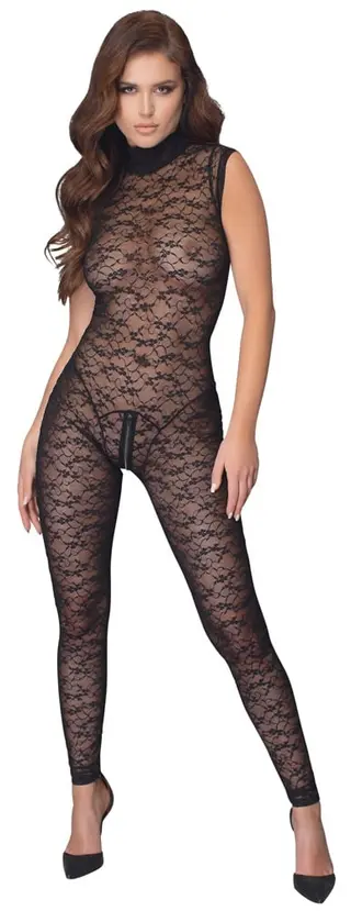 Produktfoto för Jumpsuit with Floral Pattern and Zipper - Black