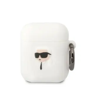 Produktfoto för Karl Lagerfeld AirPods 1/2 silikon skal Karl's Head 3D - Vit