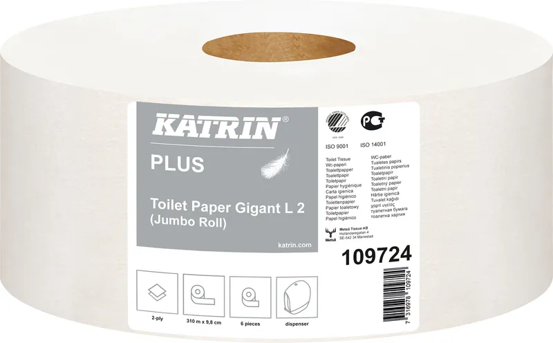 Alternativ bild 0 för KATRIN Toalettpapper Plus Gigant M2 2-lagers, 100 mm, vit