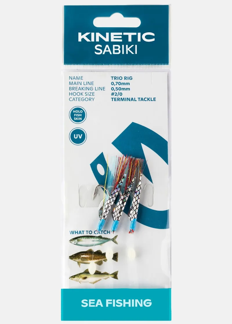Bild 2 för Kinetic Sabiki Trio Rigg Makrill/Torsk Röd/Blå Flash
