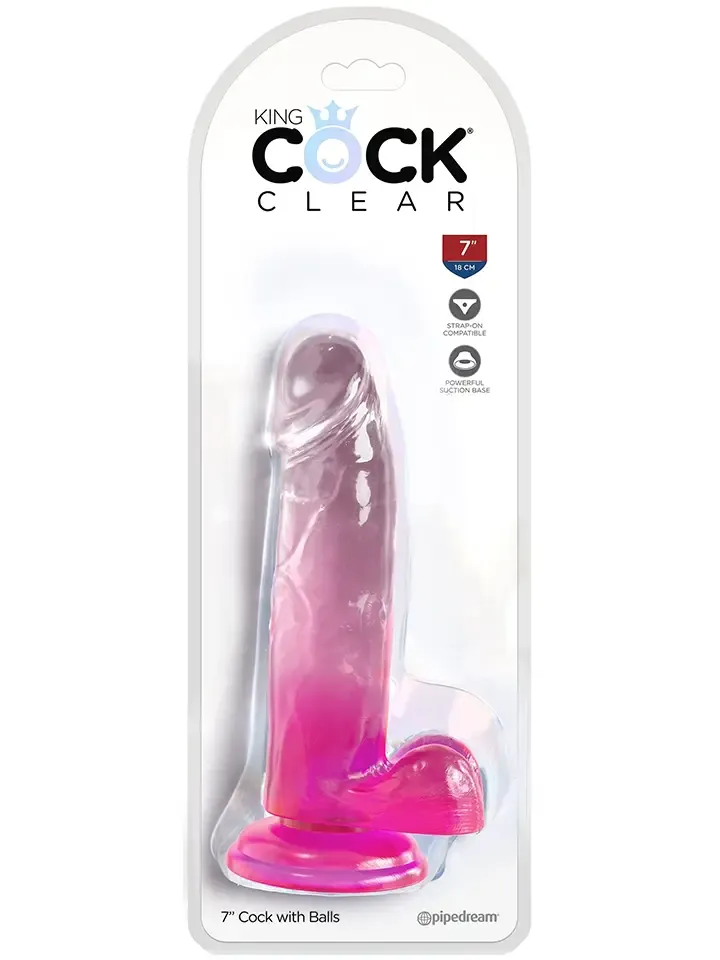 Bild 2 för King Cock Clear: Dildo with Balls, 20 cm, rosa
