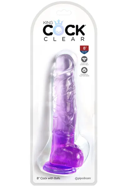 Bild 2 för King Cock Clear: Dildo with Balls, 22 cm, lila