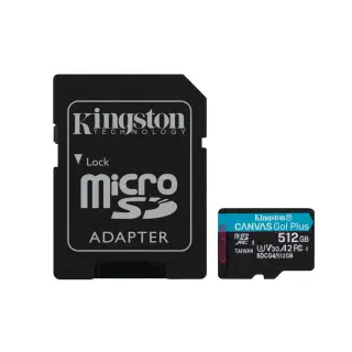 Produktfoto för Kingston Technology Canvas Go! Plus, 512 GB, MicroSD, Klass 10, UHS-I, 200 MB/s, 160 MB/s