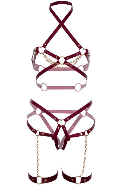 Bild 2 för Kink Harness Bra Top With Garter Red L Bondage sele